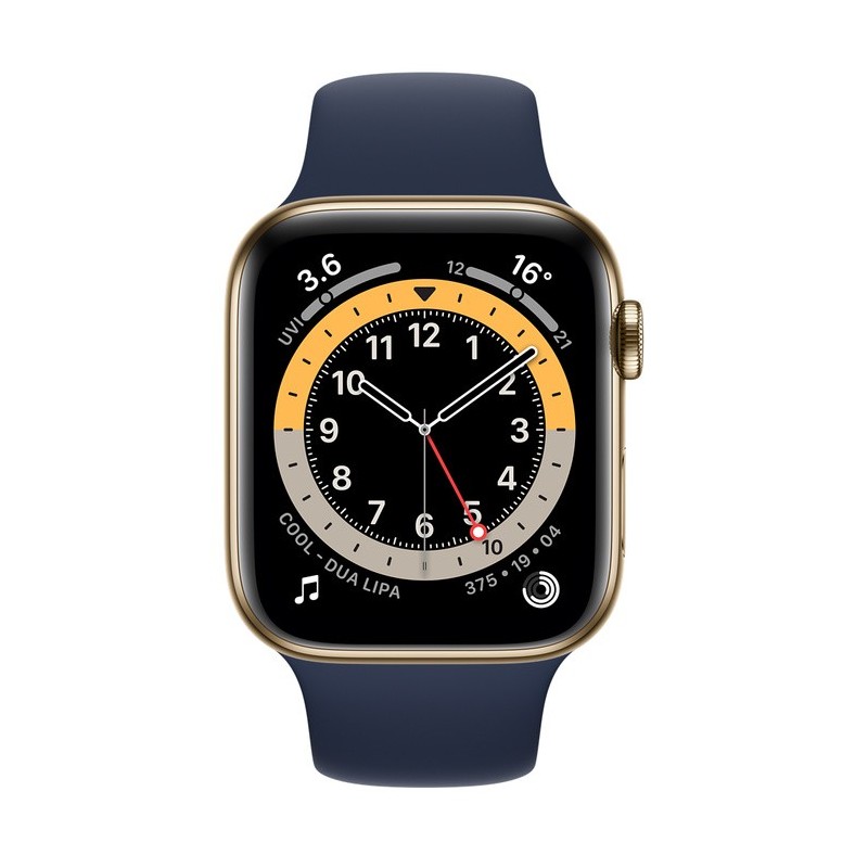 Apple Watch Series 6 GPS + Cellular, 44mm in acciaio inossidabile color oro con cinturino Sport Deep navy