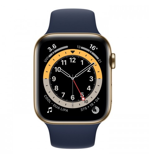 Apple Watch Series 6 GPS + Cellular, 44mm in acciaio inossidabile color oro con cinturino Sport Deep navy