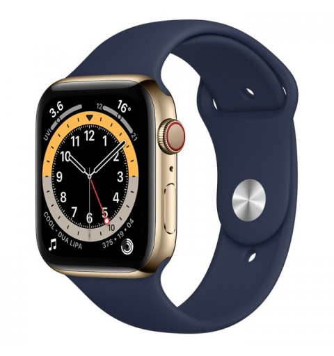 Apple Watch Series 6 GPS + Cellular, 44mm in acciaio inossidabile color oro con cinturino Sport Deep navy