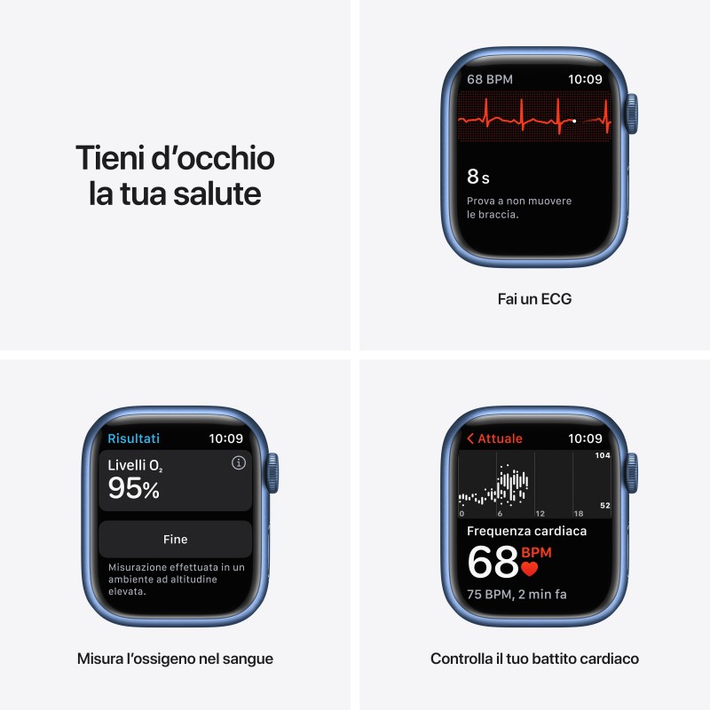 Apple Watch Series 7 GPS, 41mm Cassa in Alluminio Blu con Cinturino Sport Azzurro