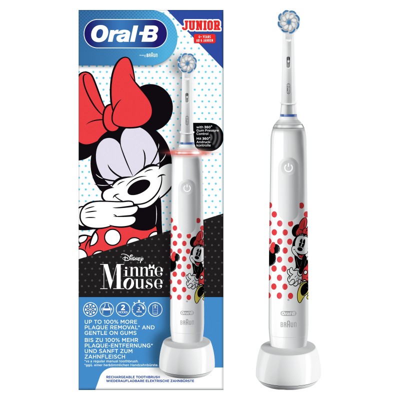 Oral-B Junior Spazzolino Elettrico Ricaricabile Pro 3 Minnie per Bambini. 1 Spazzolino + 1 Testina