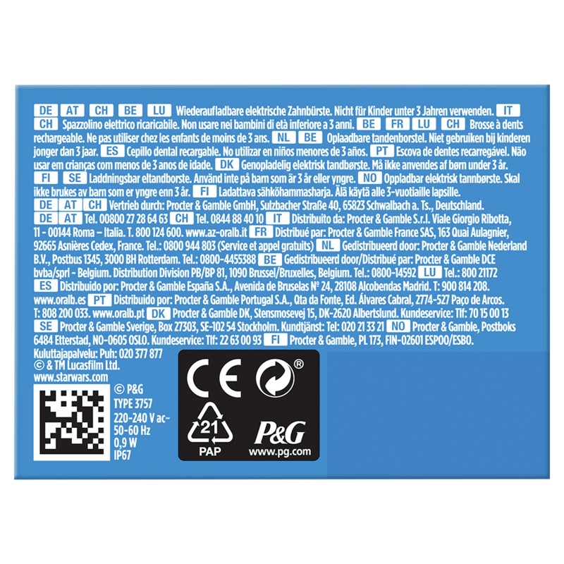 Oral-B Junior 80353788 Elektrische Zahnbürste Kinder Rotierende Zahnbürste Schwarz, Blau