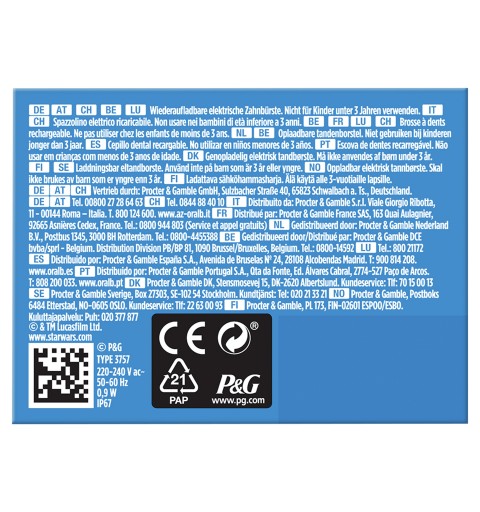 Oral-B Junior 80353788 Elektrische Zahnbürste Kinder Rotierende Zahnbürste Schwarz, Blau
