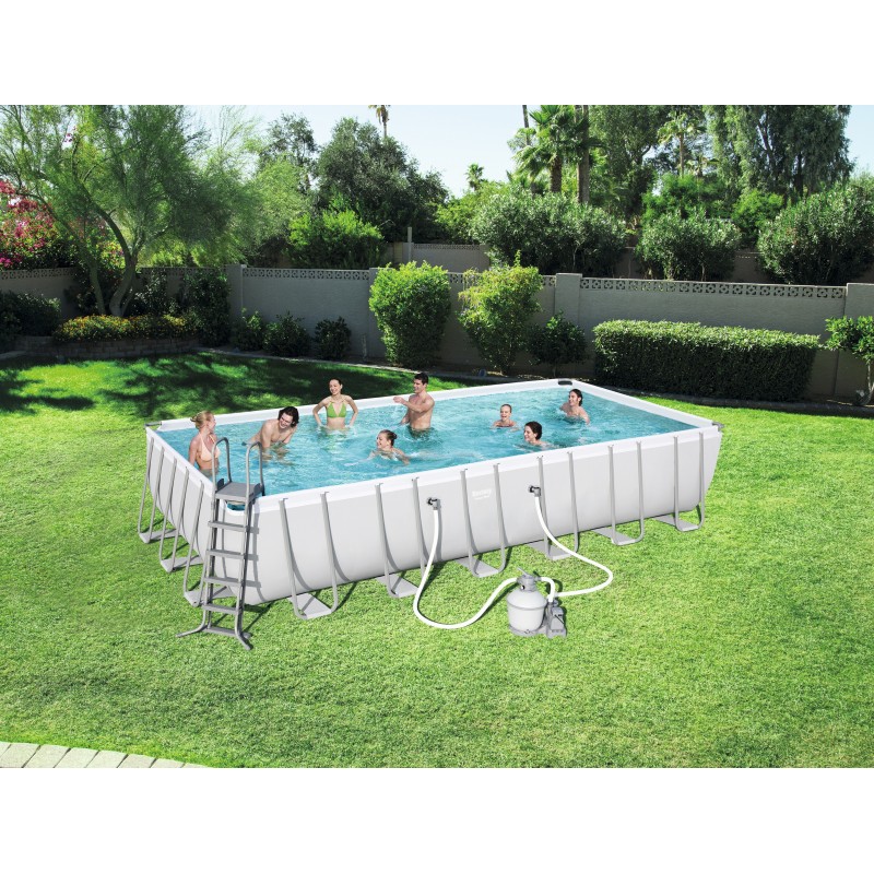 Bestway Power Steel Rectangular 7.32m x 3.66m x 1.32m, Gris Bleu