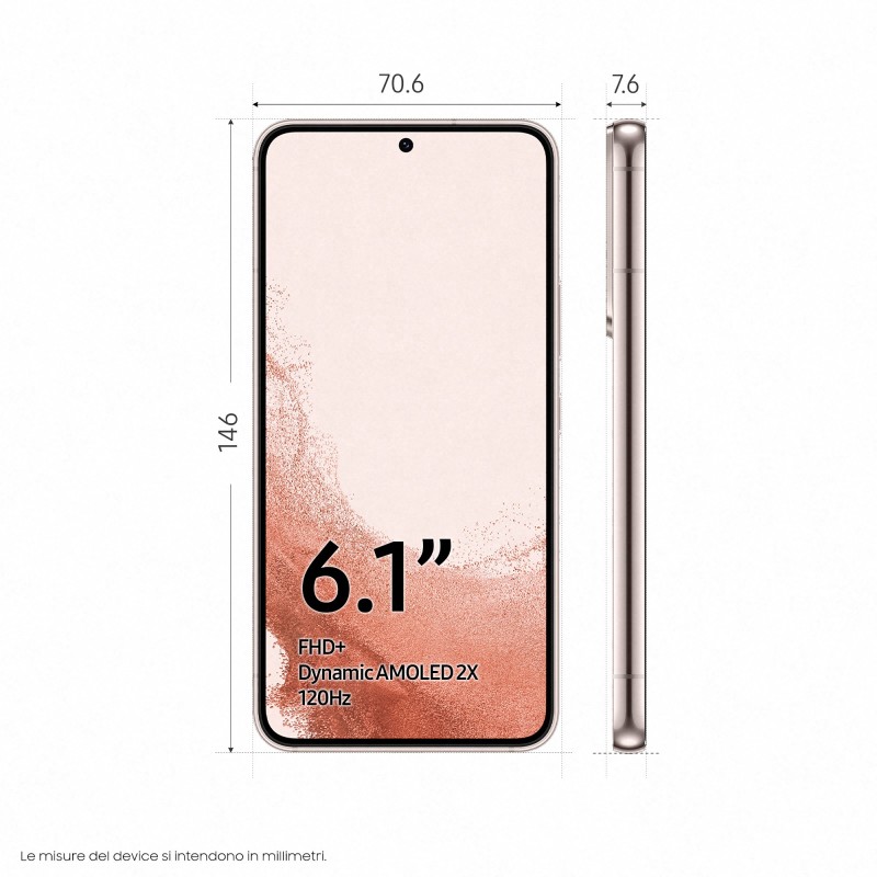Samsung Galaxy S22 SM-S901B 15.5 cm (6.1") Dual SIM Android 12 5G USB Type-C 8 GB 128 GB 4500 mAh Pink gold
