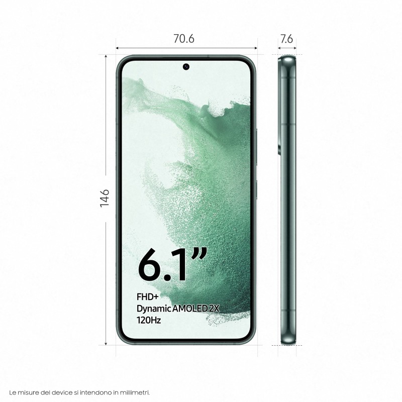 Samsung Galaxy S22 SM-S901B 15.5 cm (6.1") Dual SIM Android 12 5G USB Type-C 8 GB 128 GB 4500 mAh Green