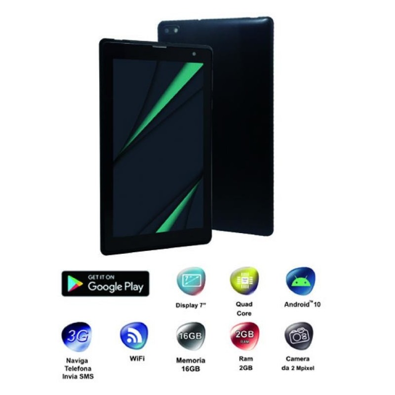 New Majestic TAB-847 3G 16 Go 17,8 cm (7") Mediatek 2 Go Wi-Fi 4 (802.11n) Android 10 Noir