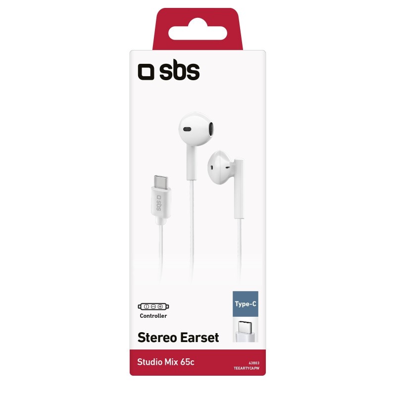 SBS Studio Mix 65c Cuffie Cablato In-ear Musica e Chiamate USB tipo-C Bianco