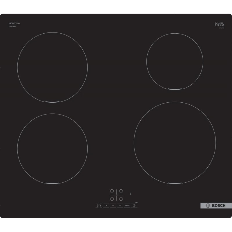 Bosch Serie 4 PUE611BB5E plaque Noir Intégré (placement) 60 cm Plaque avec zone à induction 4 zone(s)