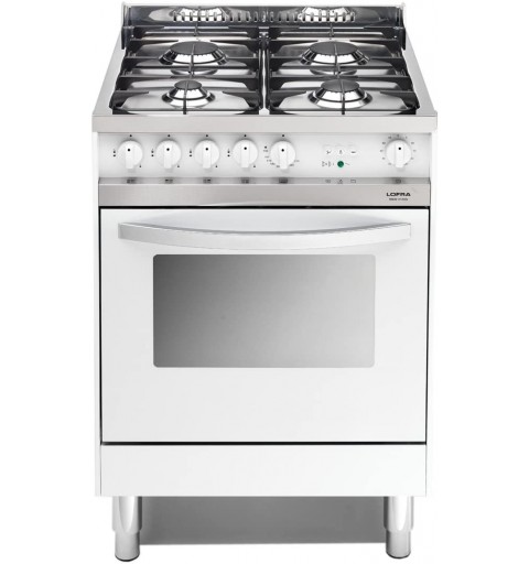 Lofra Mb66Gv Bianca 60X60 Cucina Con Piano In Acciaio Lucidato A Specchio - 4 Fuochi A Gas - Forno A Gas Ventilato Da 66 Lt