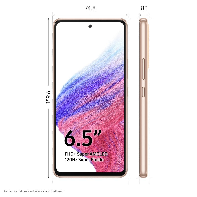 Samsung Galaxy A53 5G SM-A536B 16,5 cm (6.5") Ranura híbrida Dual SIM Android 12 USB Tipo C 6 GB 128 GB 5000 mAh Durazno