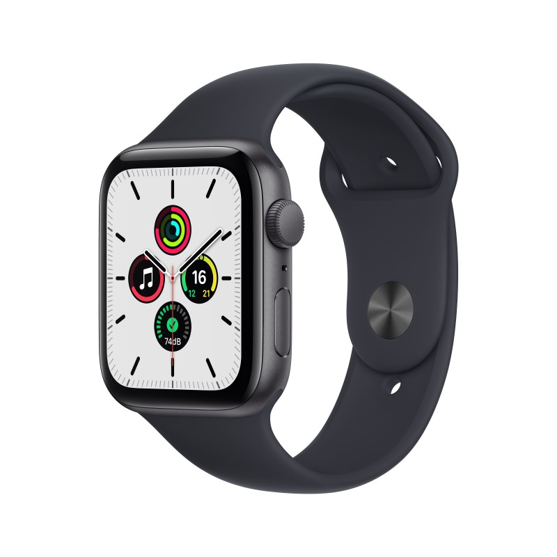 Apple Watch SE GPS, 44mm Cassa in Alluminio Grigio scuro con Cinturino Sport Mezzanotte