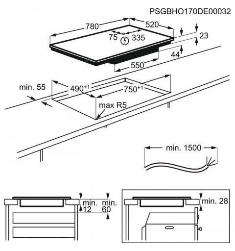 Electrolux EIL83443BW Bianco Da incasso 78 cm Piano cottura a induzione 4 Fornello(i)