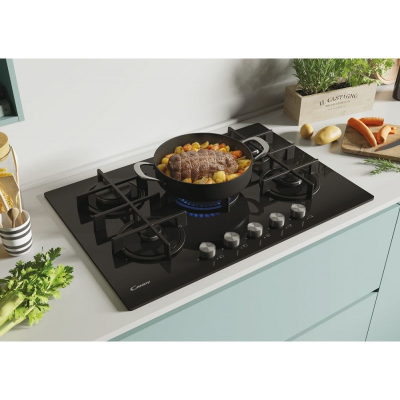 Candy CVG74WPB Noir Intégré (placement) 74.5 cm Gaz 5 zone(s)