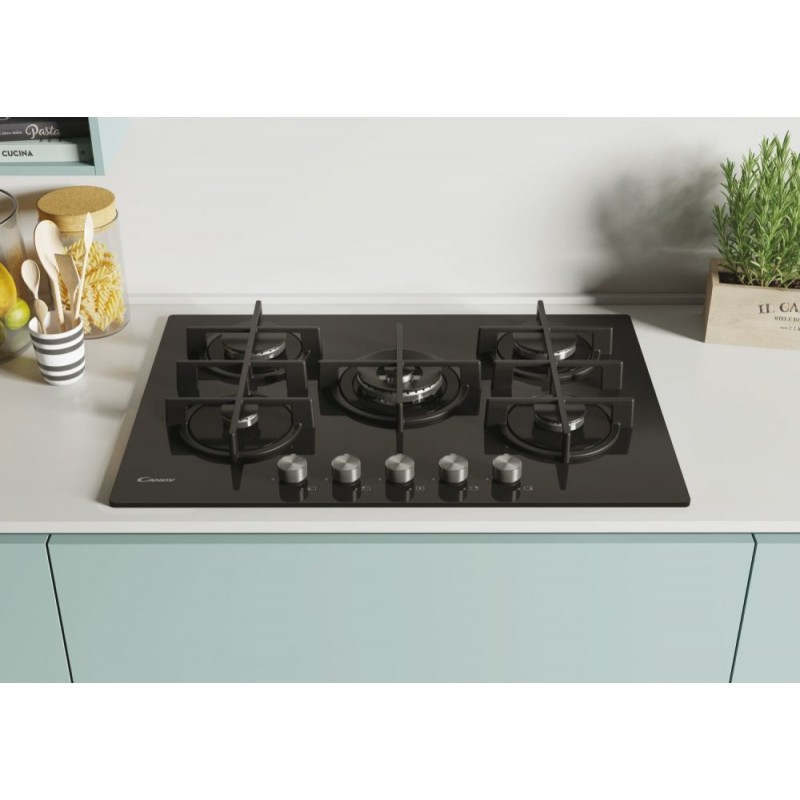 Candy CVG74WPB Noir Intégré (placement) 74.5 cm Gaz 5 zone(s)