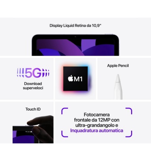 TIM Apple iPad Air 5th 5G LTE 256 GB 27,7 cm (10.9") Apple M 8 GB Wi-Fi 6 (802.11ax) iPadOS 15 Bianco