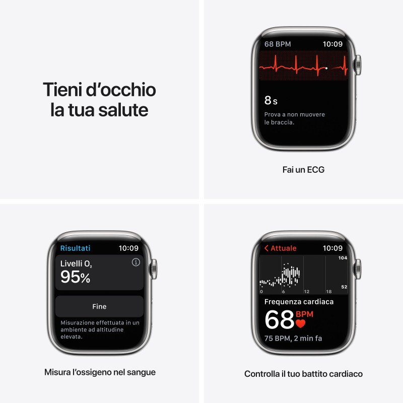 Apple Watch Series 7 GPS + Cellular, 45mm Cassa in Acciaio inossidabile color Argento con Maglia Milanese Argento
