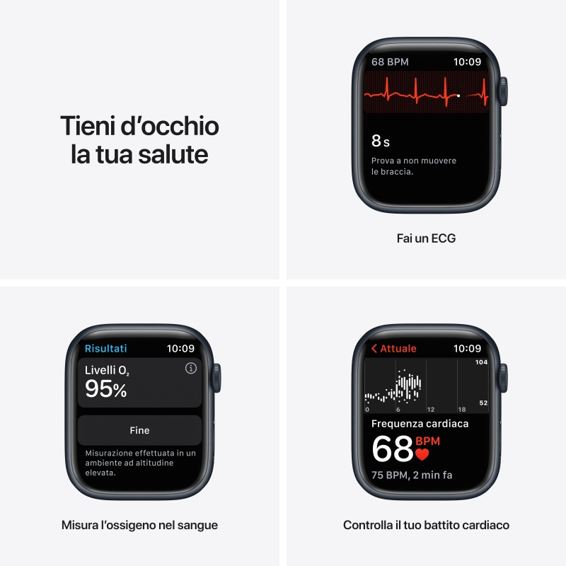 Apple Watch Series 7 GPS + Cellular, 45mm Cassa in Alluminio Mezzanotte con Cinturino Sport Mezzanotte