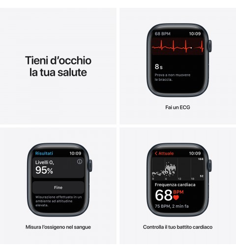 Apple Watch Series 7 GPS + Cellular, 45mm Cassa in Alluminio Mezzanotte con Cinturino Sport Mezzanotte