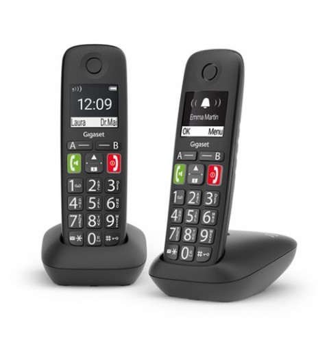 Gigaset E290 Duo Teléfono DECT analógico Identificador de llamadas Negro