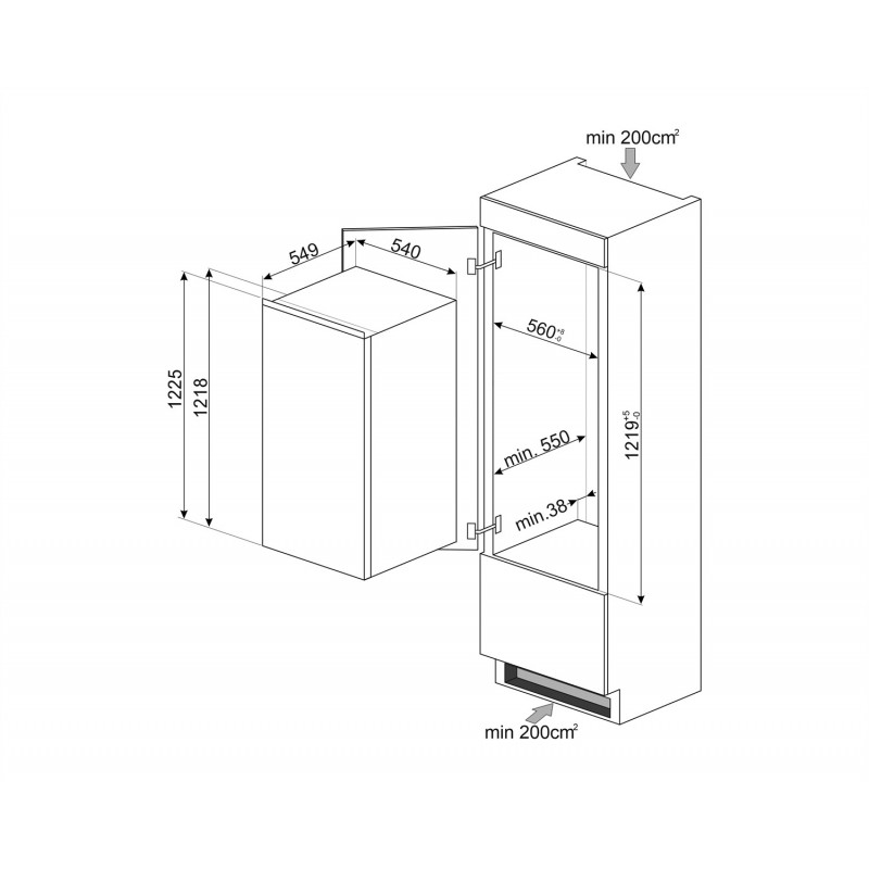 Smeg S4C122F frigo combine Intégré (placement) 188 L F Blanc