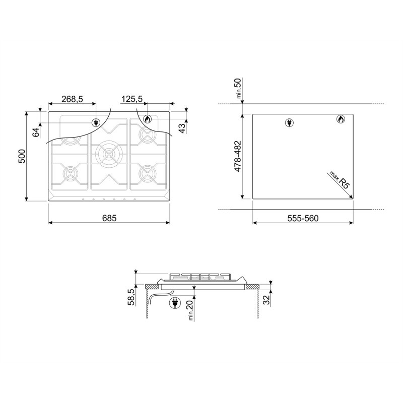 Smeg SRV876AVOGH2 hob Oat Built-in Gas 5 zone(s)