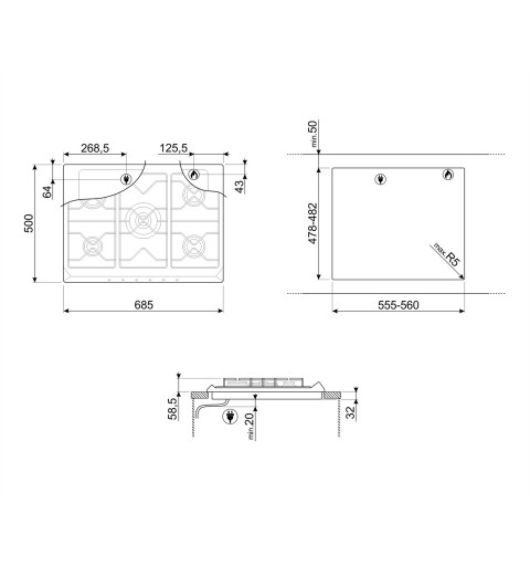 Smeg SRV876AVOGH2 hob Oat Built-in Gas 5 zone(s)