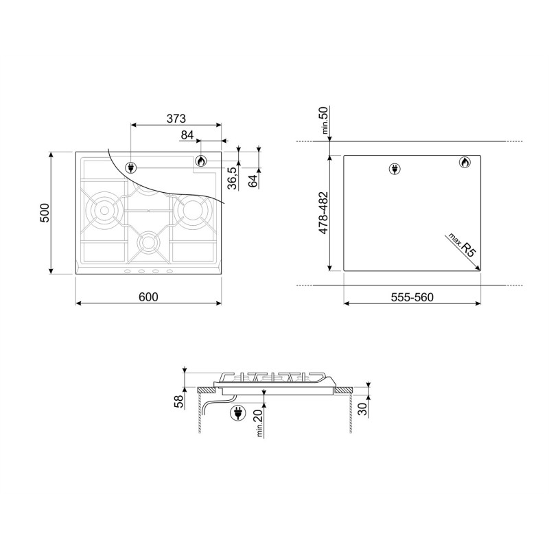 Smeg S264AV2 plaque Beige Intégré (placement) Gaz 4 zone(s)