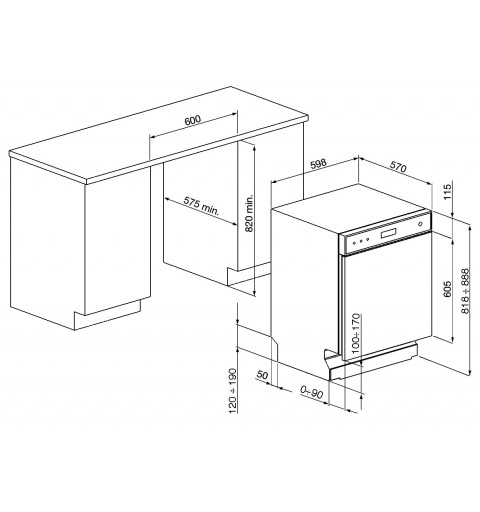 Smeg LSP292DN Spülmaschine Unterbau 13 Maßgedecke D