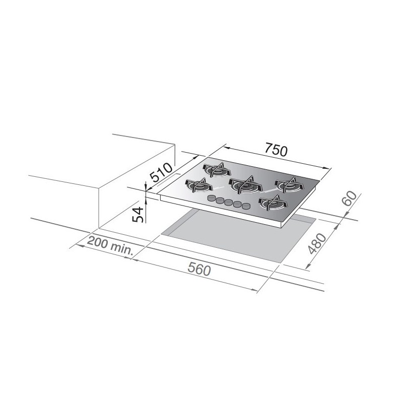 De’Longhi NSL 575 NC plaque Noir Intégré (placement) 75 cm Gaz 5 zone(s)