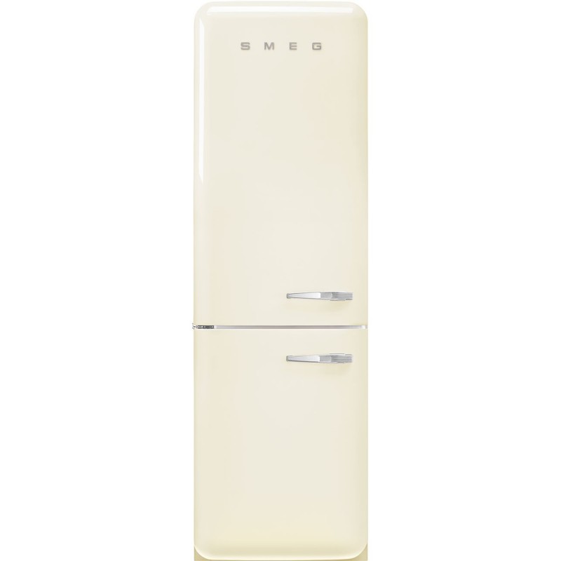 Smeg 60cm 50s Style Left Hand Hinge Fridge over Freezer Cream FAB32LCR5