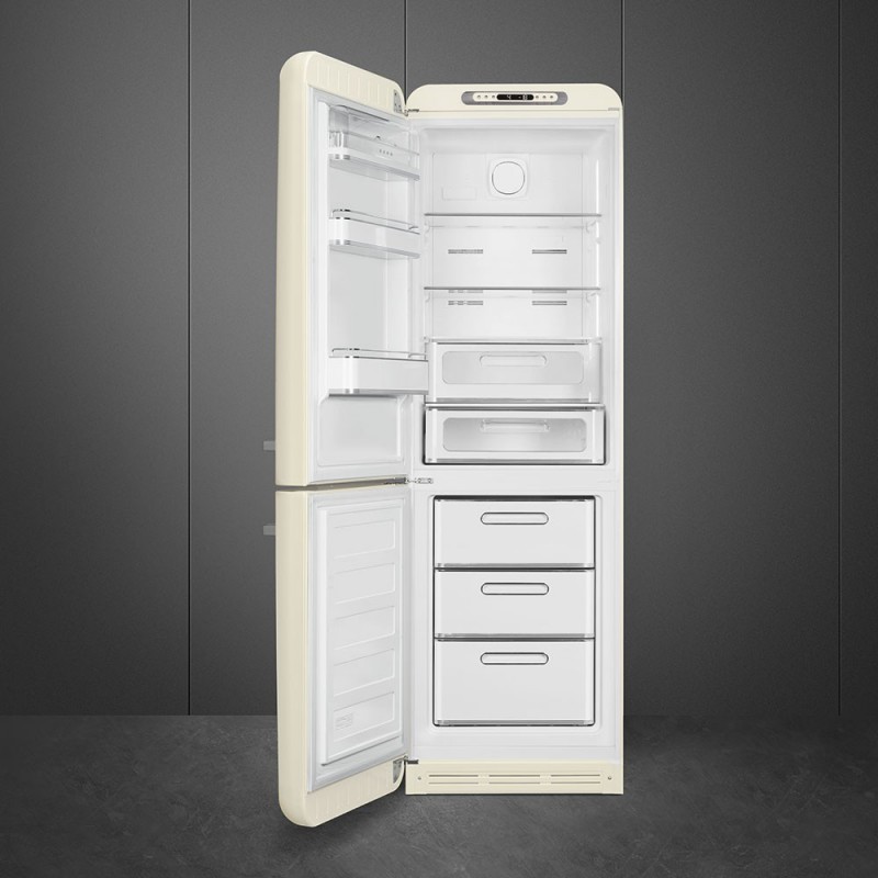 Smeg 60cm 50s Style Left Hand Hinge Fridge over Freezer Cream FAB32LCR5