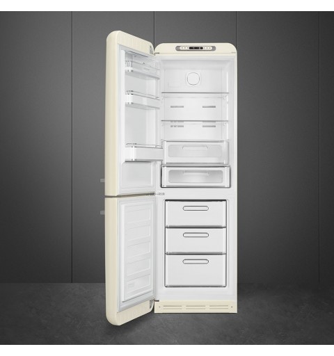Smeg 60cm 50s Style Left Hand Hinge Fridge over Freezer Cream FAB32LCR5