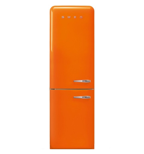 Smeg 60cm 50s Style Left Hand Hinge Fridge over Freezer Orange FAB32LOR5