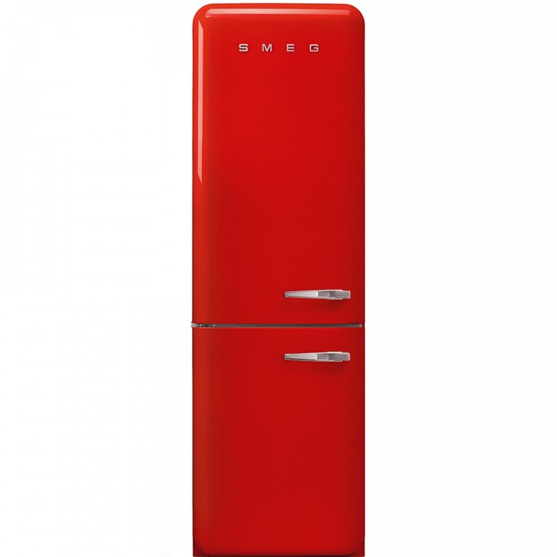 Smeg 60cm 50s Style Left Hand Hinge Fridge over Freezer Red FAB32LRD5