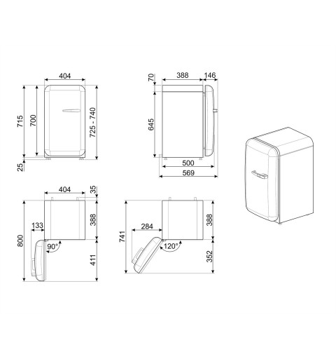 Smeg FAB5LPB5 frigorífico Independiente 34 L D Azul