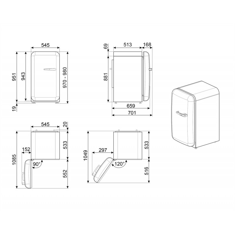 Smeg FAB10LCR5 Kühlschrank mit Gefrierfach Freistehend 122 l E Cremefarben