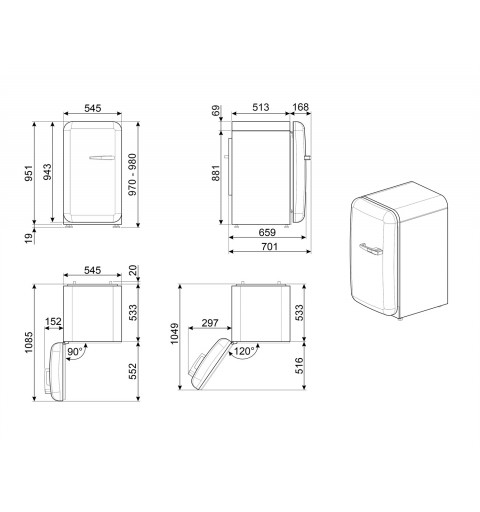 Smeg FAB10LCR5 Kühlschrank mit Gefrierfach Freistehend 122 l E Cremefarben
