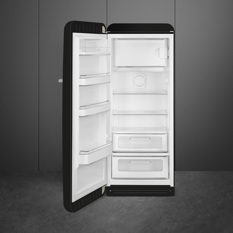 Smeg 60cm 50s Style Left Hand Hinge Fridge with Icebox Black