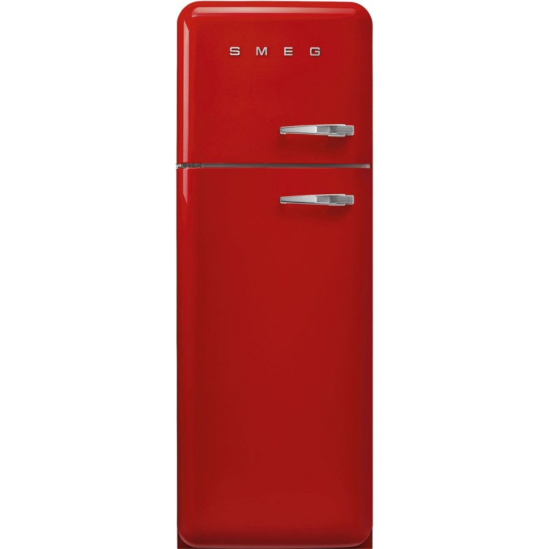Smeg 60cm 50s Style Left Hand Hinge Freezer over Fridge Red FAB30LRD5