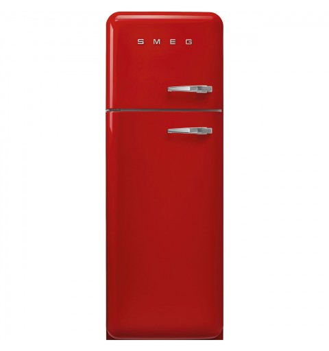 Smeg 60cm 50s Style Left Hand Hinge Freezer over Fridge Red FAB30LRD5