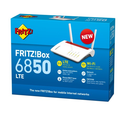 FRITZ!Box 6850 LTE router wireless Gigabit Ethernet Dual-band (2.4 GHz 5 GHz) 3G 4G Rosso, Bianco