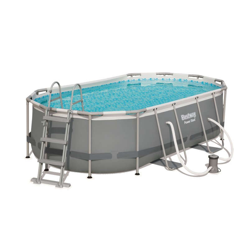 Bestway Power Steel Piscina Ovale mis 427x250xh100 cm - colore grigio - con pompa filtro e scaletta di sicurezza