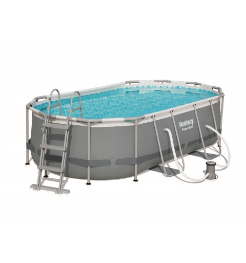 Bestway Power Steel Piscina Ovale mis 427x250xh100 cm - colore grigio - con pompa filtro e scaletta di sicurezza