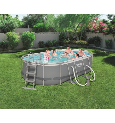 Bestway Power Steel Piscina Ovale mis 427x250xh100 cm - colore grigio - con pompa filtro e scaletta di sicurezza