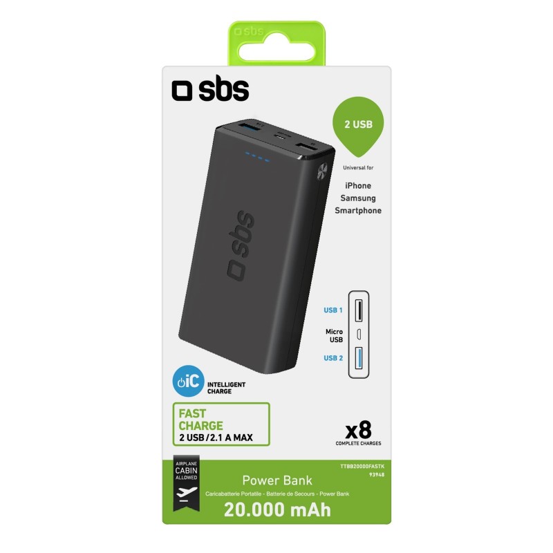 SBS TTBB20000FASTK batería externa Polímero de litio 20000 mAh Negro