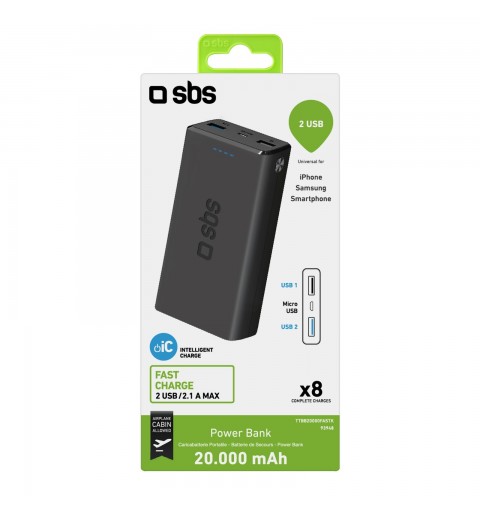 SBS TTBB20000FASTK banque d'alimentation électrique Lithium Polymère (LiPo) 20000 mAh Noir