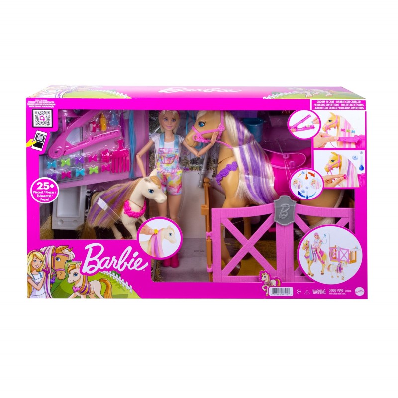 Barbie Coffret Toilettage Des Chevaux Avec Poupée Et Chevaux