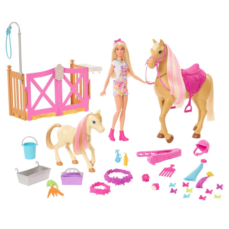 Barbie Coffret Toilettage Des Chevaux Avec Poupée Et Chevaux