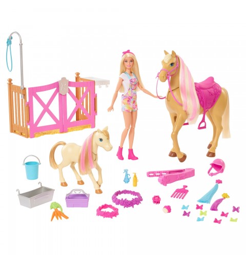 Barbie Coffret Toilettage Des Chevaux Avec Poupée Et Chevaux
